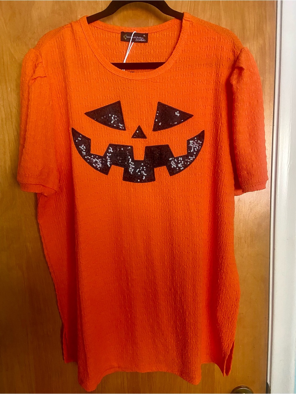 🖤🎃🖤Women’s BOO-TIQUE XL Orange/Black Jack-o-lantern Tunic Top-Sunshine & Rodeos